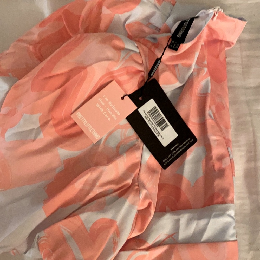 Pink Print Pleated Waist Puff Sleeve Skater Dress - Picture 6 of 6